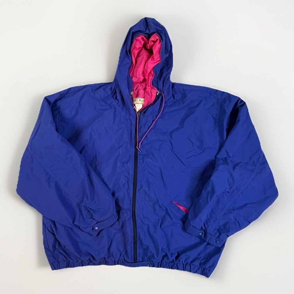 Vintage L.L. BEAN Jacket Women's Large Blue Windbreaker Full Zip 90s USA Made